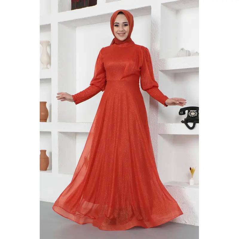 Glittery Evening Dress With Zipper Detail On The Cuff, Tile 12253