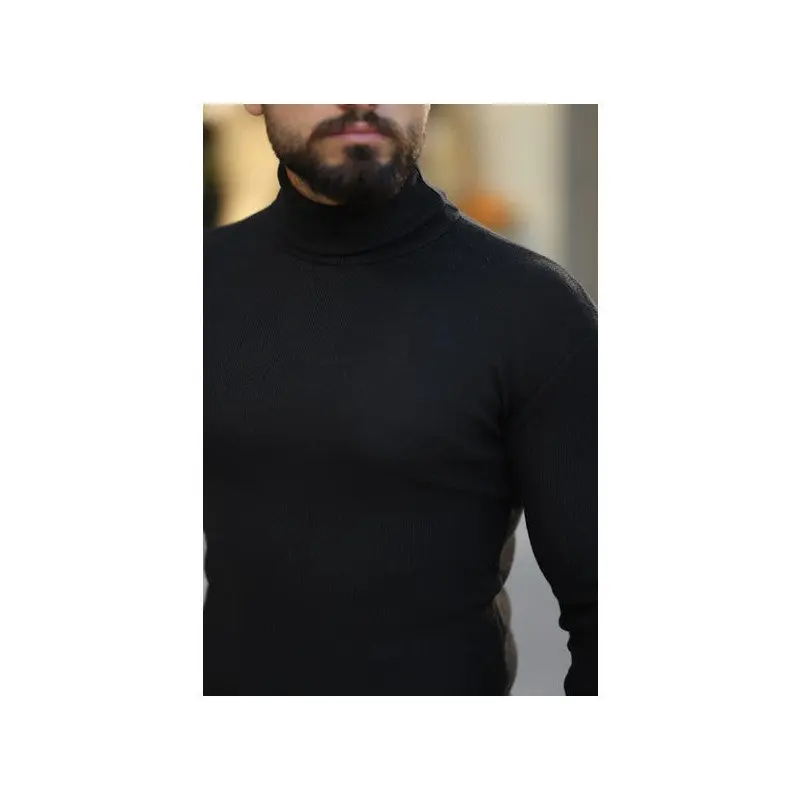 Men's Black Turtleneck Knitwear Sweater