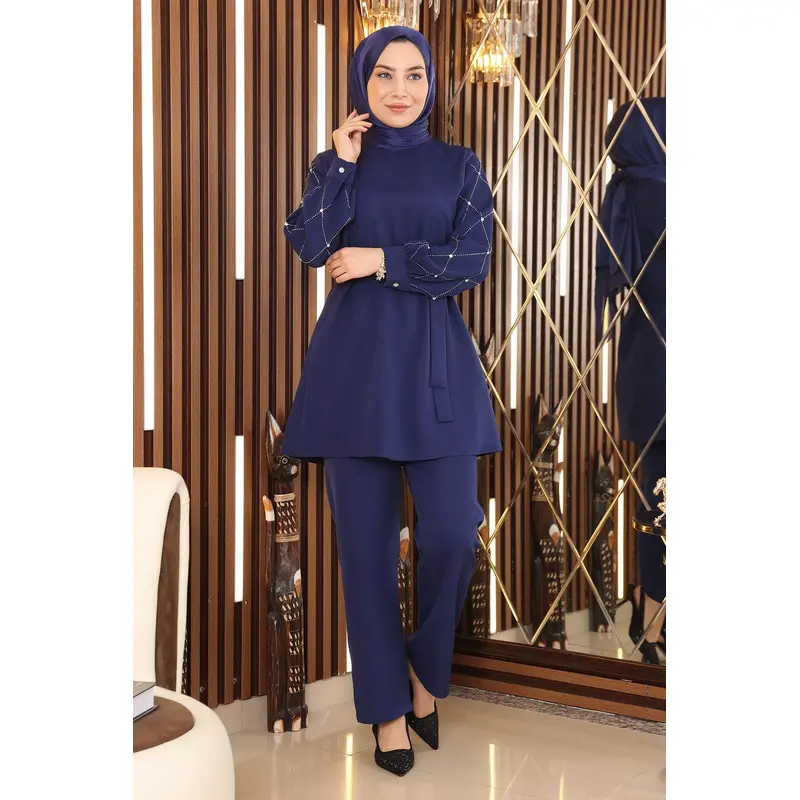 Pearl Detailed Suit Indigo 19120