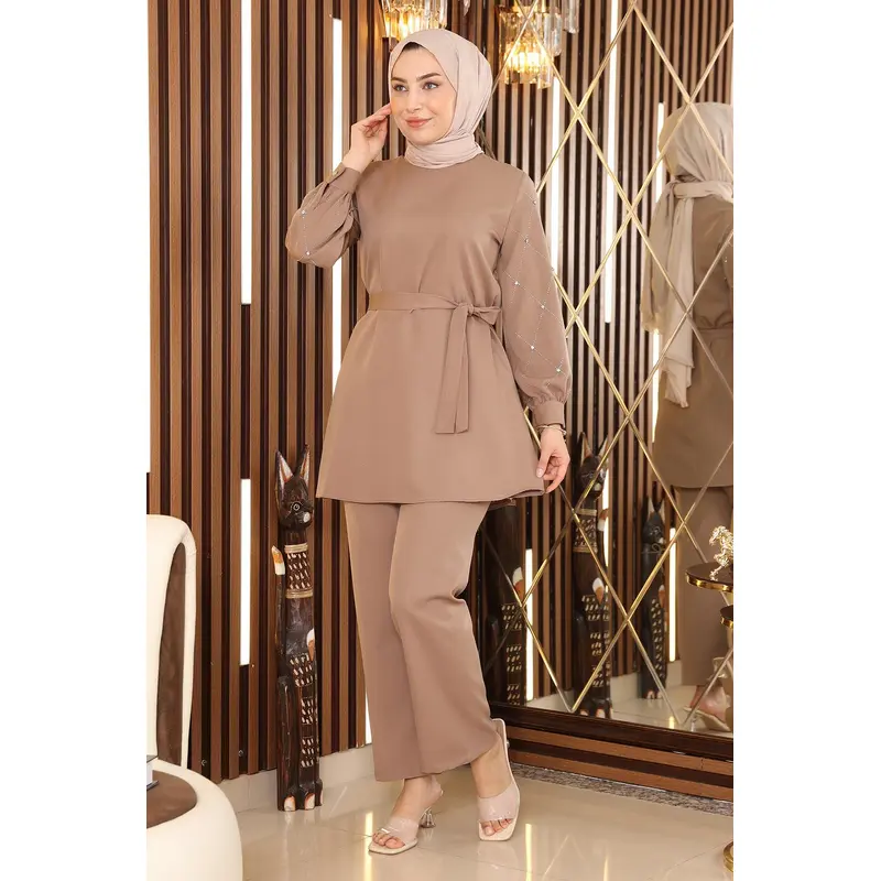 Pearl Detailed Suit Mink 19120