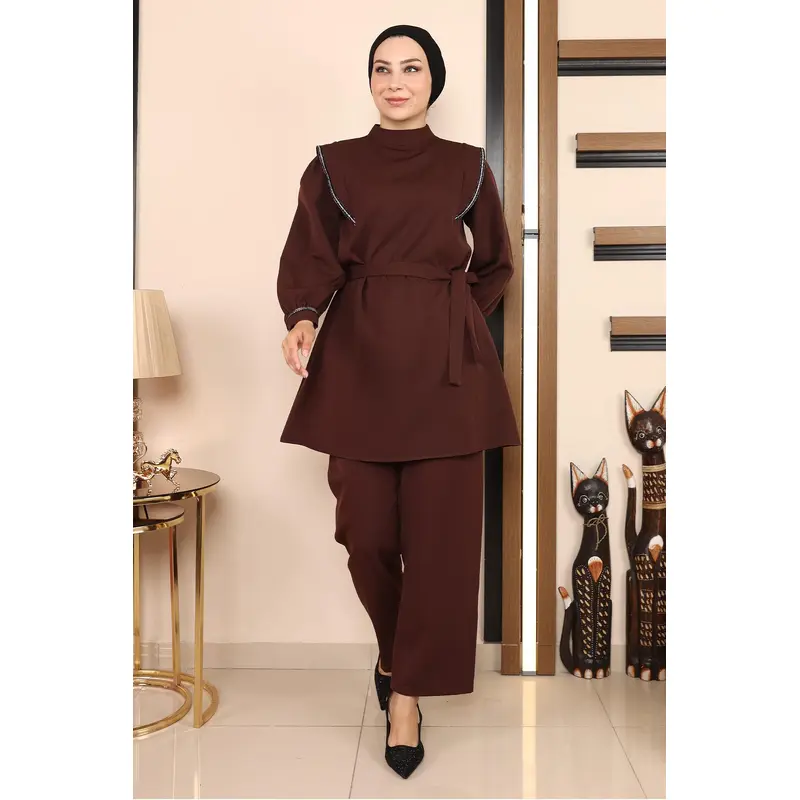 Stripe Detailed Suit Brown 19132
