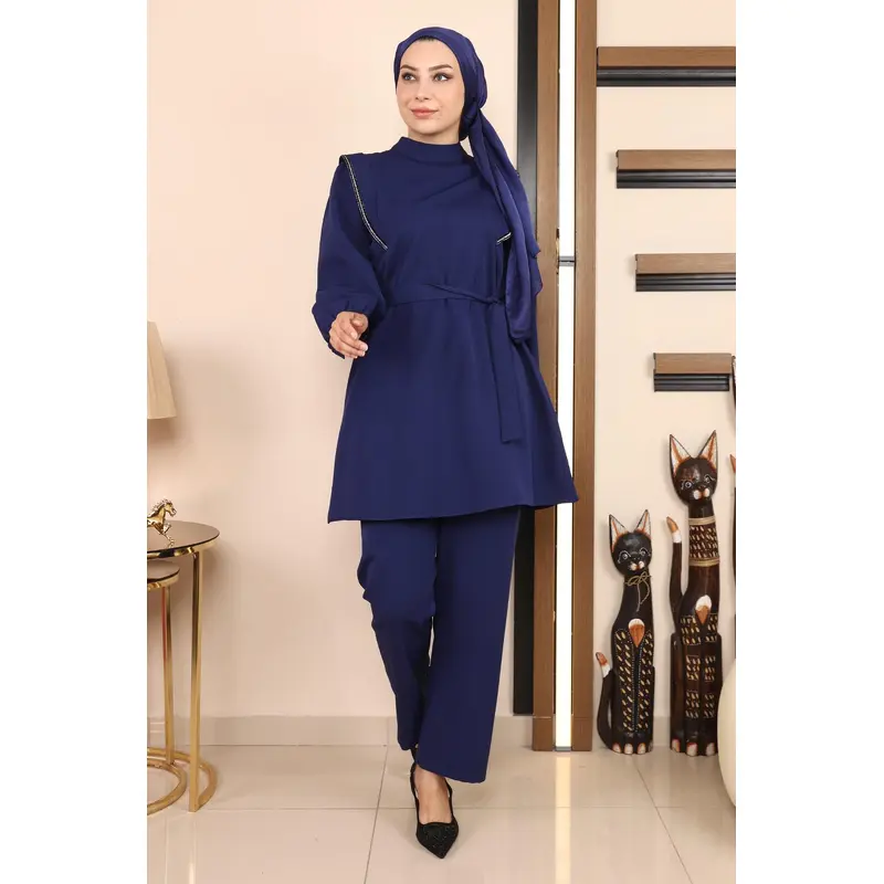 Stripe Detailed Suit Indigo 19132