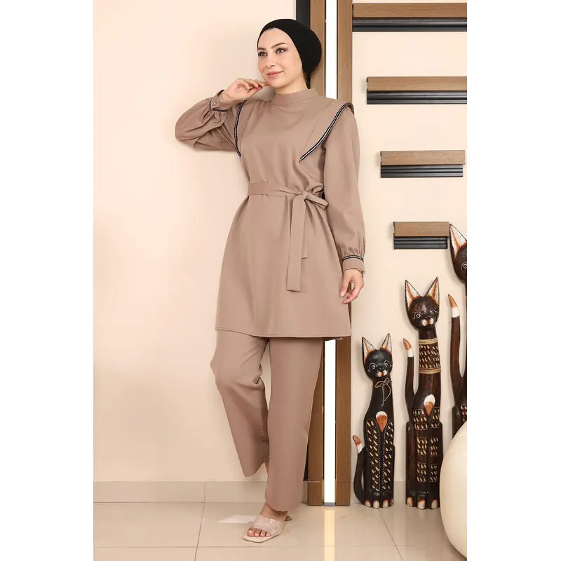 Stripe Detailed Suit Mink 19132