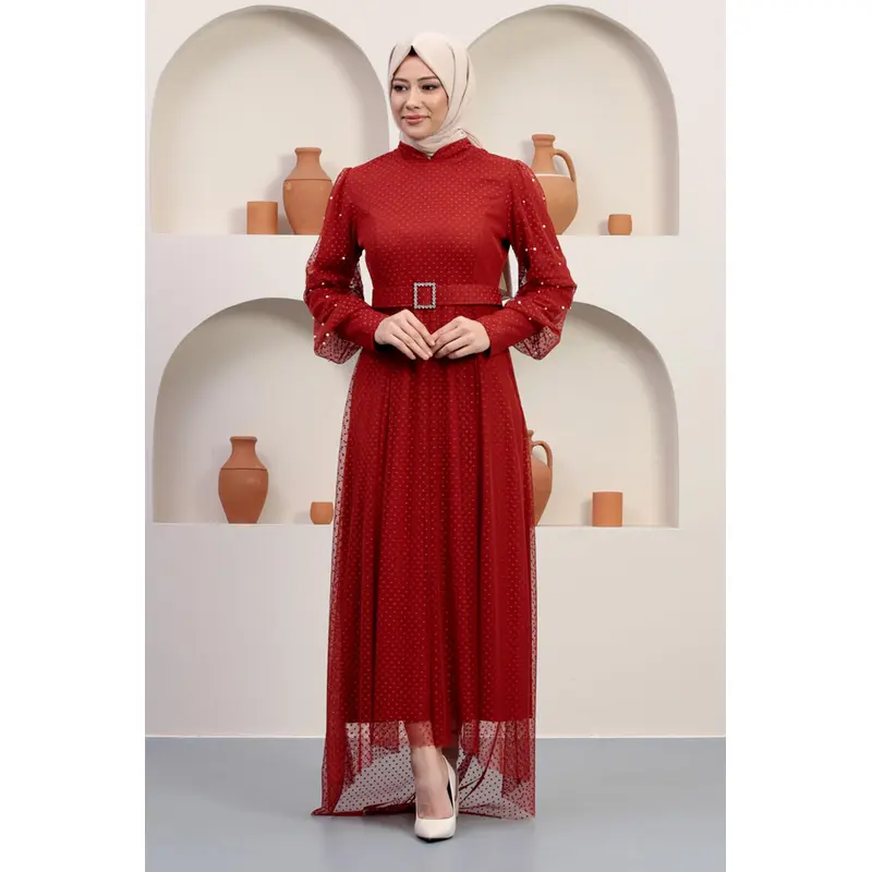 Tulle Evening Dress With Stone Belt, Tile 12242