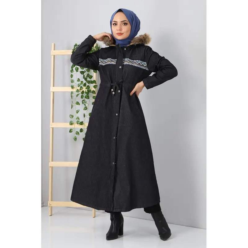 Embroidered Denim Coat Gray 9492