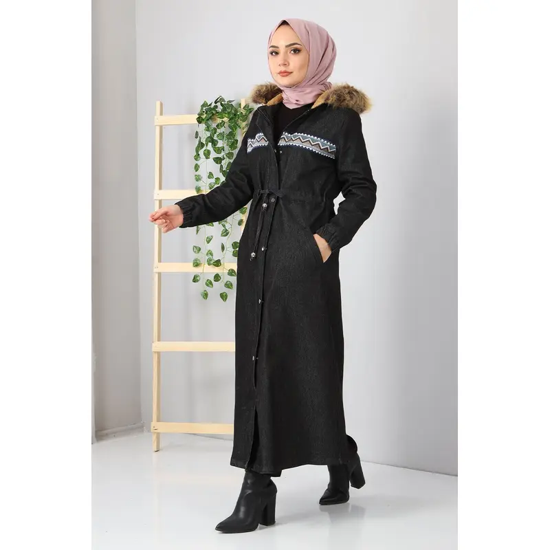 Embroidered Denim Coat Smoke 9492