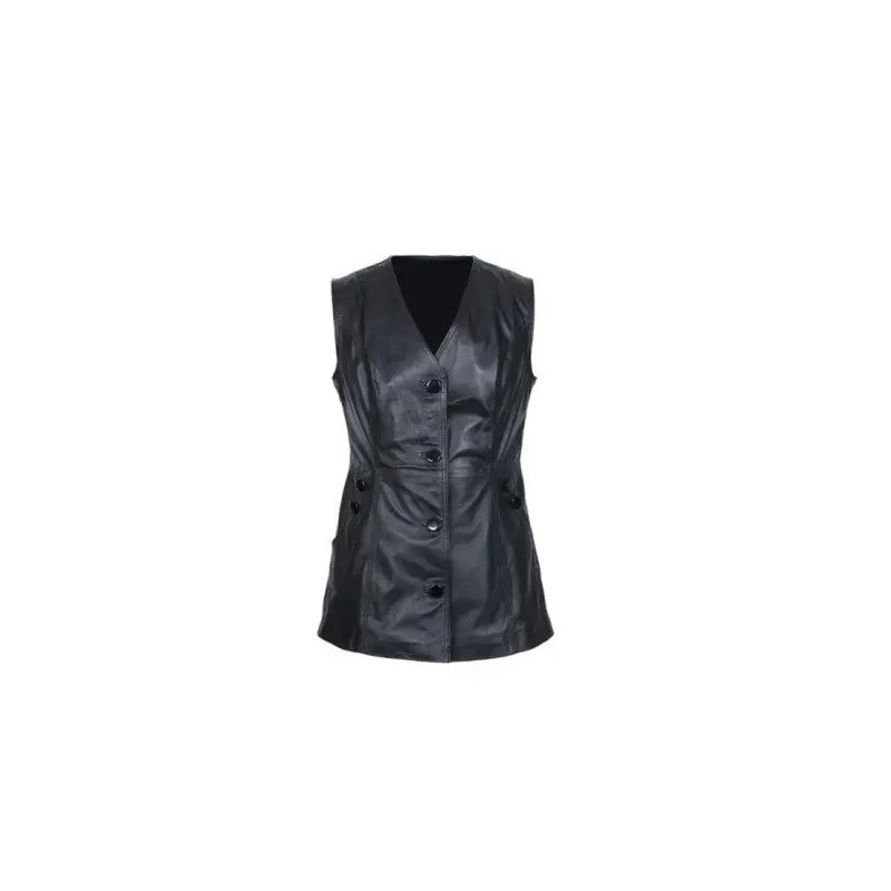 Women's Buttoned Leather Vest