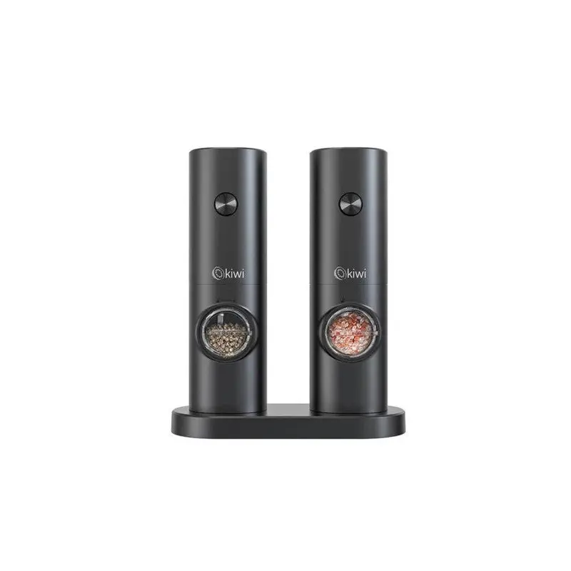 Kiwi Battery-Powered Lighted Salt Pepper Mill Automatic Spice Grinder 2 Pieces (Black) Kspg-4850
