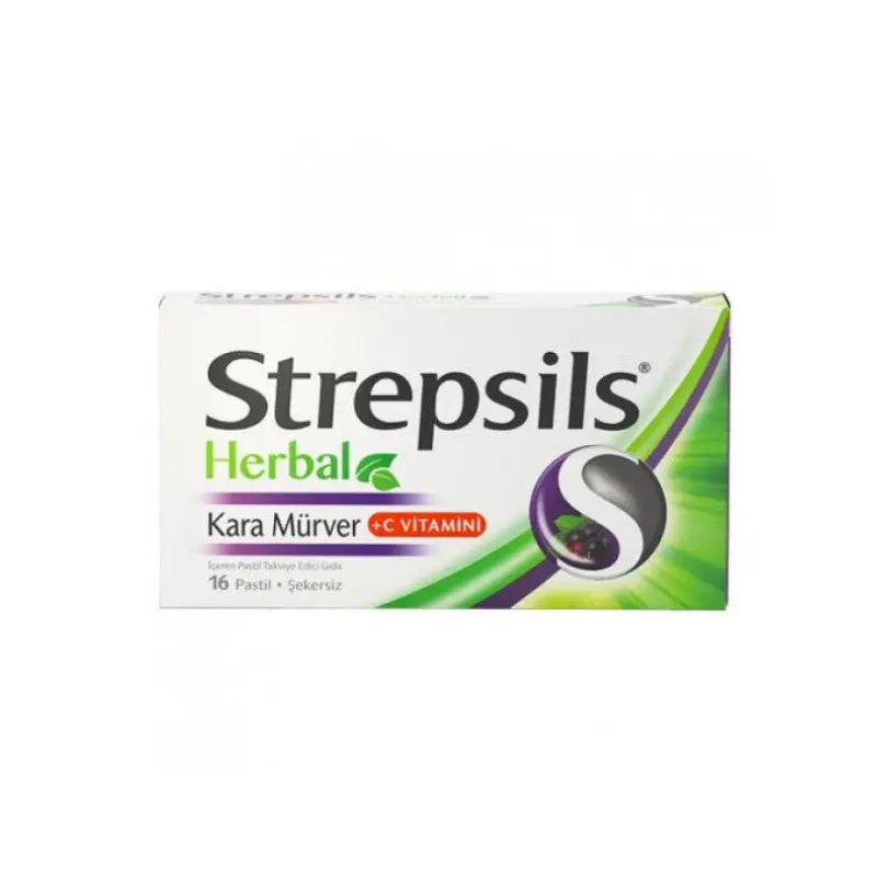 Strepsils Herbal Black Elderberry + Vitamin C Containing Supplementary Food 16 Pastilles