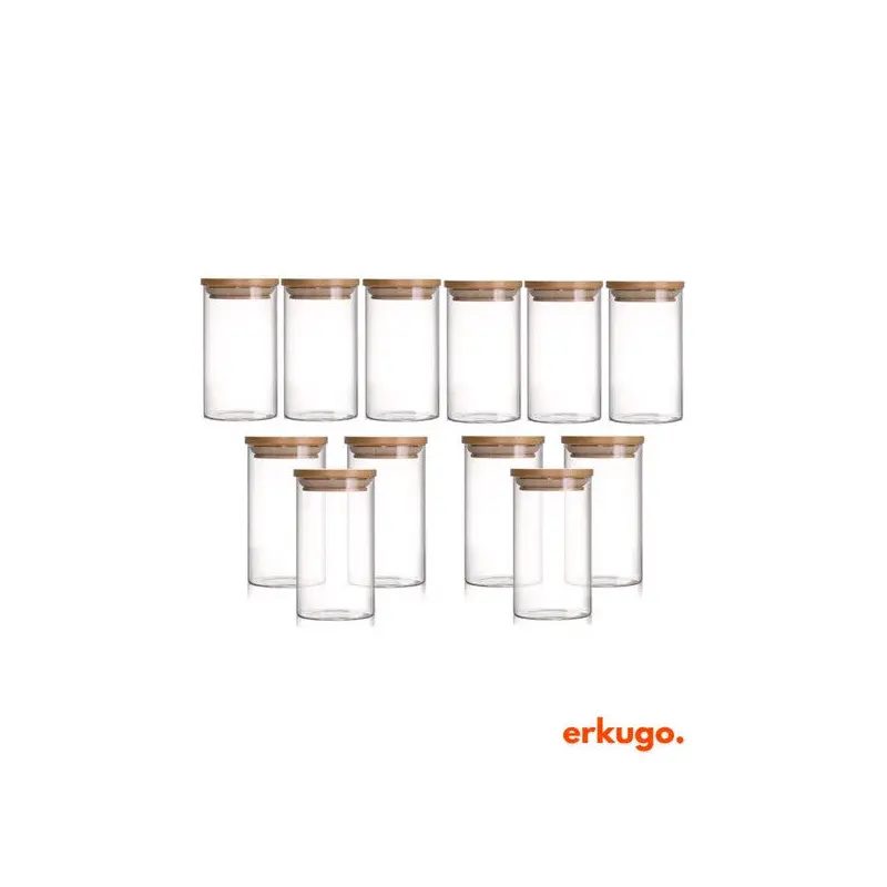 12 Pieces Vacuum Bamboo Lid Borosilicate Spice Jar, Storage Box, Snack Jar (200 Ml)