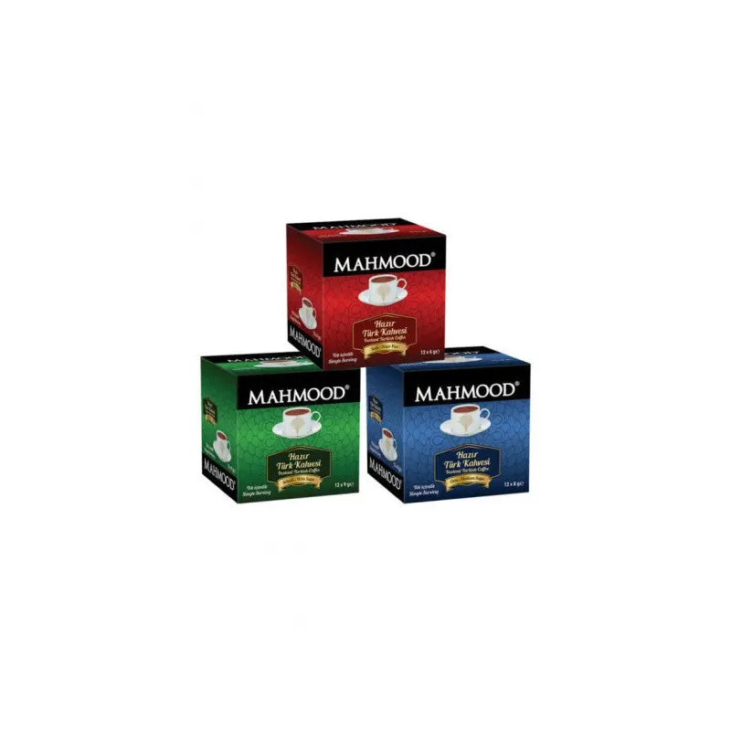 Mahmood Instant Turkish Coffee Plain 6 Gr And Medium 8 Gr And Sugary 9 Gr 12 Pieces X 3 Pieces