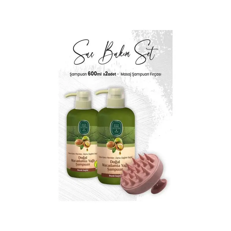 Eyp Sabri Tuncer Natural Macadamia Oil Shampoo 2X600 Ml And Massage Shampoo Brush