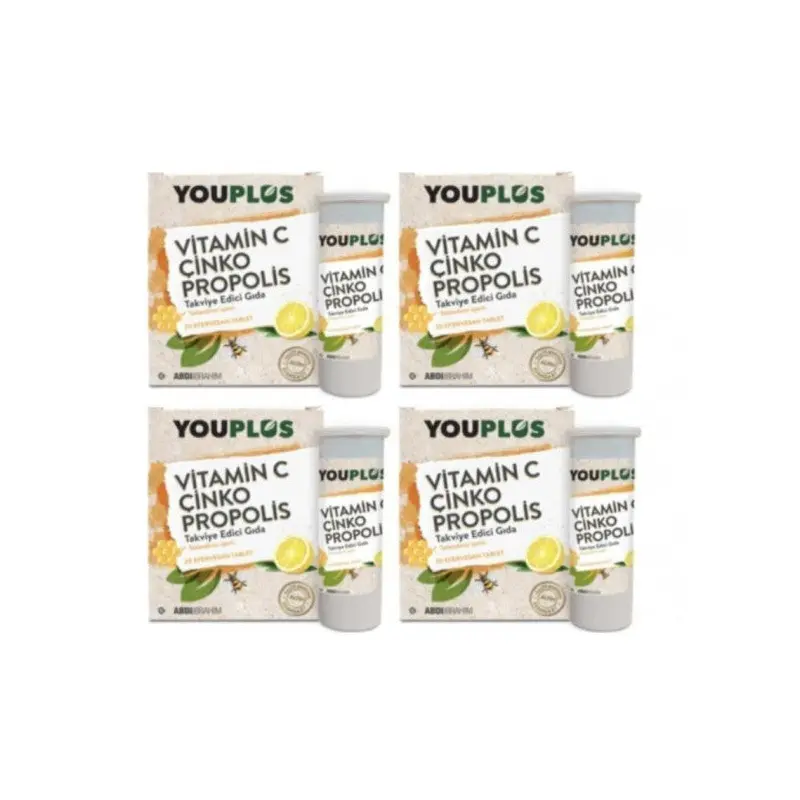 Youplus Vitamin C Zinc Propolis 20 Effervescent Tablets 4 Pack