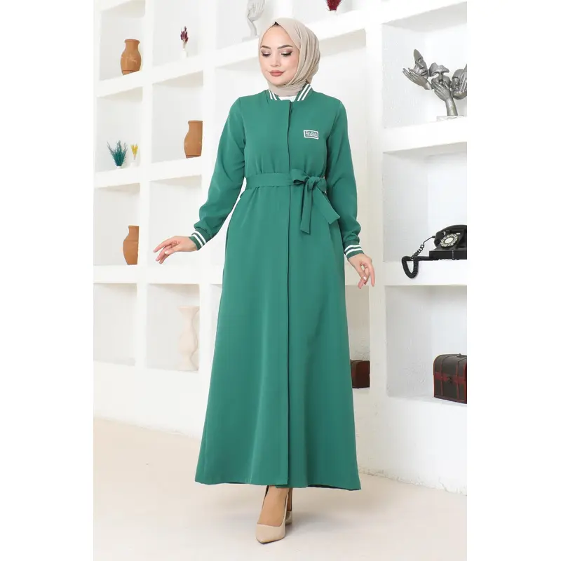 Hidden Buttoned Ribbed Abaya Emerald Msw19214-4