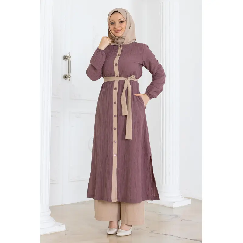 Hooded Button-Down Suit Dusty Rose Msw19238-1