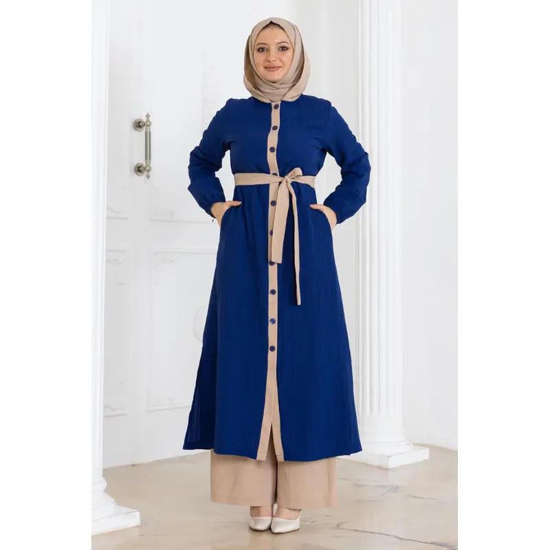 Hooded Buttoned Suit Indigo Msw19238-3