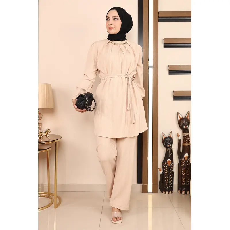 Chain Detailed Suit Beige Msw19140-3