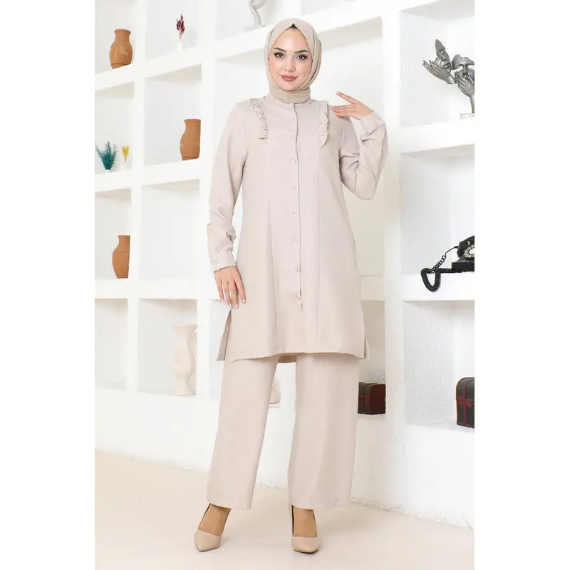 Ruffle Detailed Suit Beige Msw19224-3