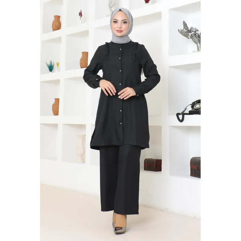 Ruffle Detailed Suit Black Msw19224-1