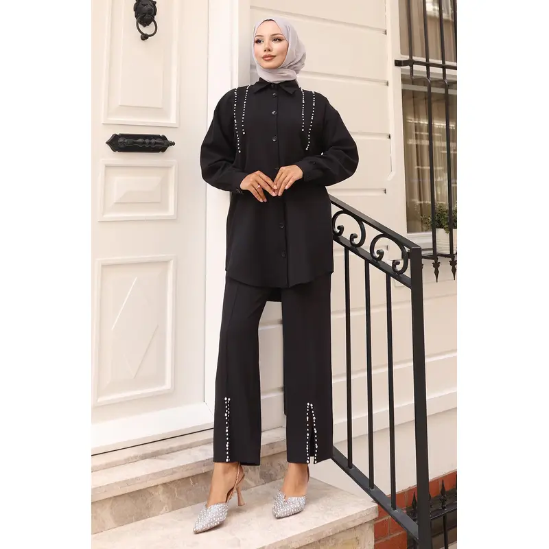 Pearl Detailed Suit Black 19259