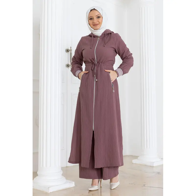 Tied Waist Hooded Suit Dusty Rose 19236