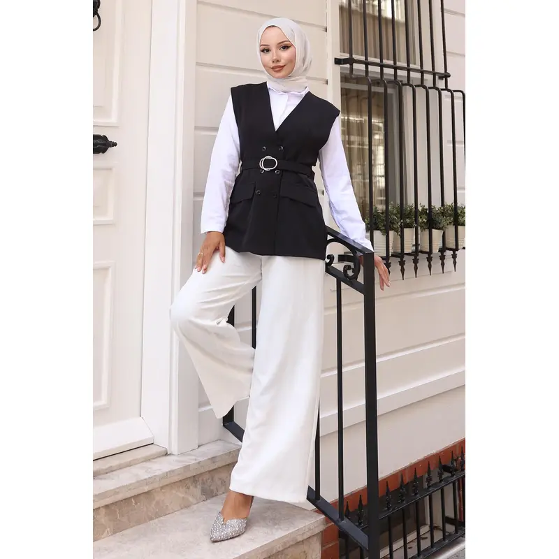 V-Neck Vest Suit Black 19254