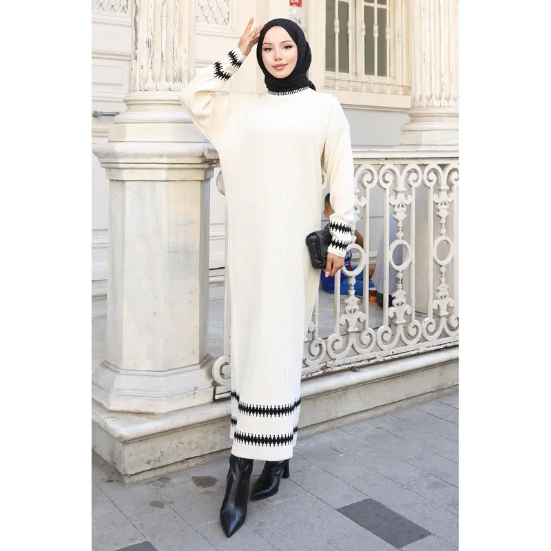 Patterned Knit Dress White 6149