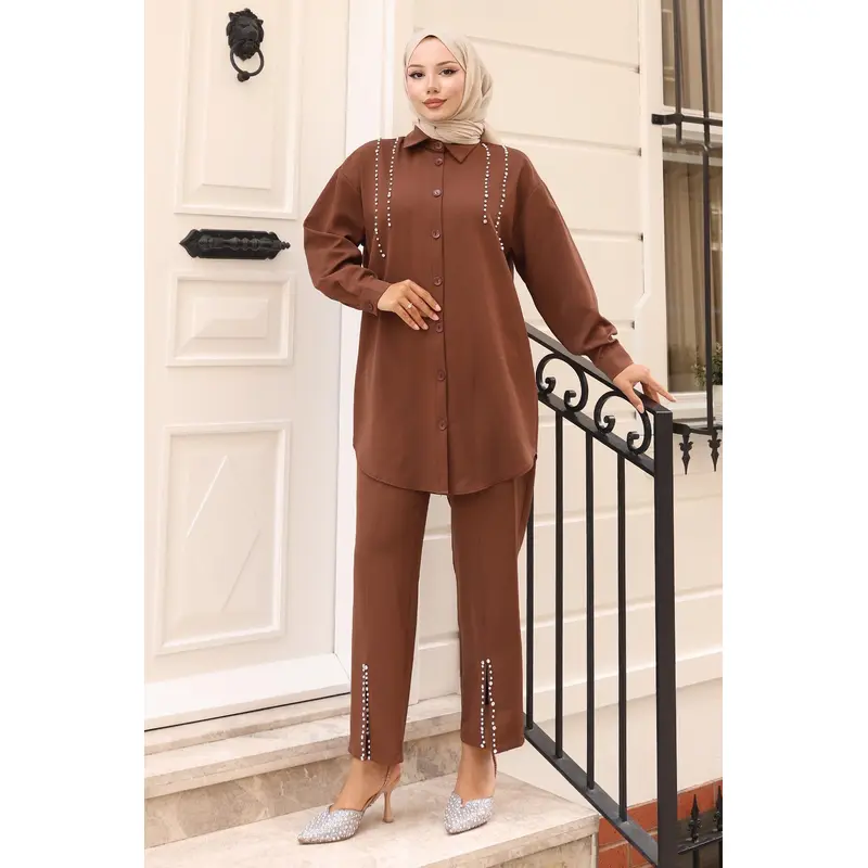 Pearl Detailed Suit Brown 19259