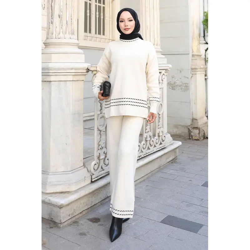 Stripe Detailed Knitwear Suit White 6151
