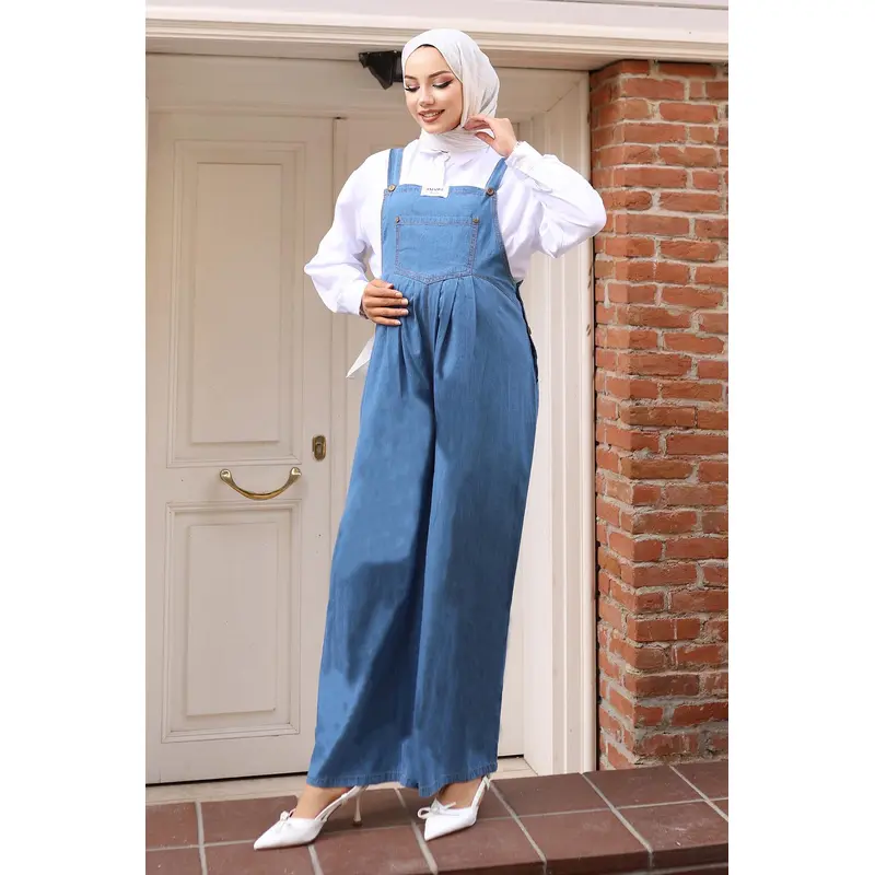 Kangaroo Pocket Maternity Overalls Light Blue 19248