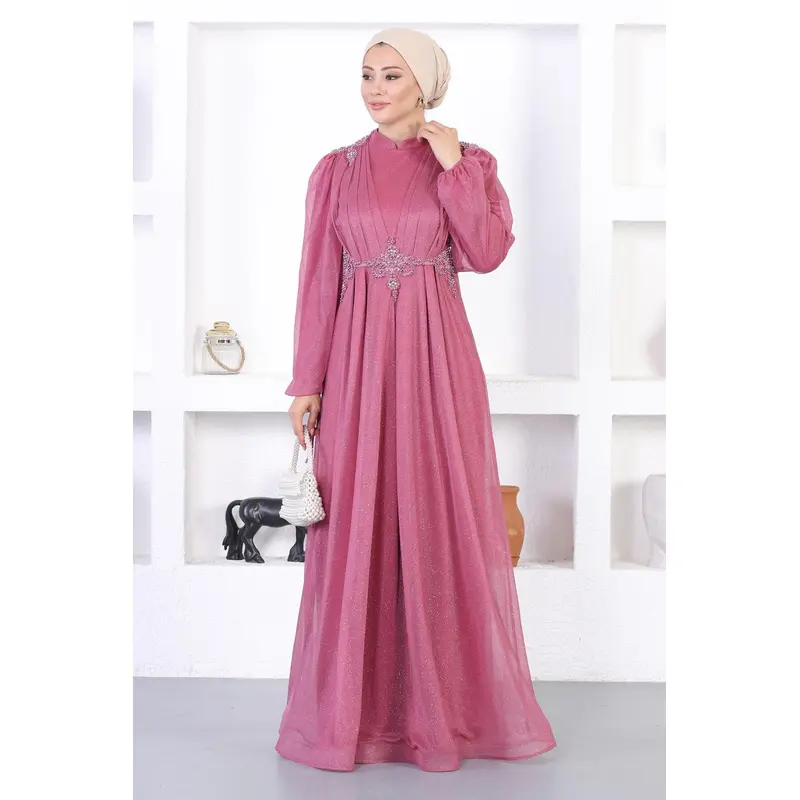 Pearly Lace Glitter Evening Dress Dusty Rose 12252