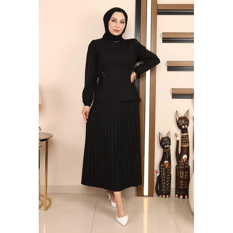 Pleated Skirt Suit Black 19134