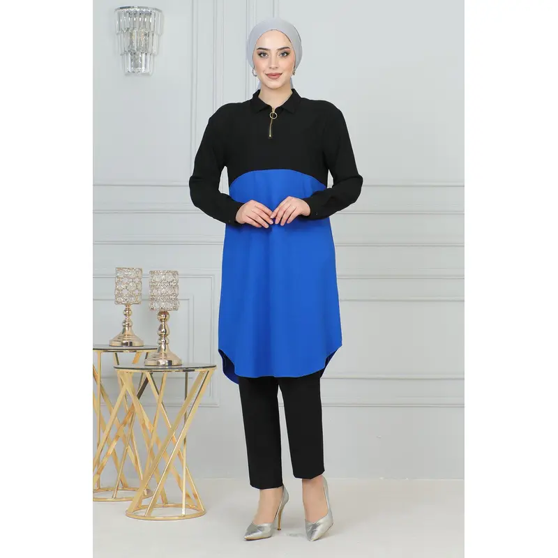 Zipper Detailed Tunic Black 6098