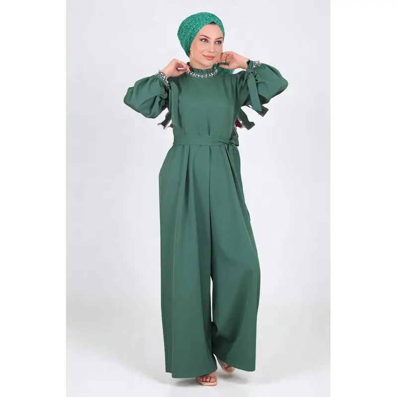 Pearl Detailed Jumpsuit Dress Emerald Msw19152-4