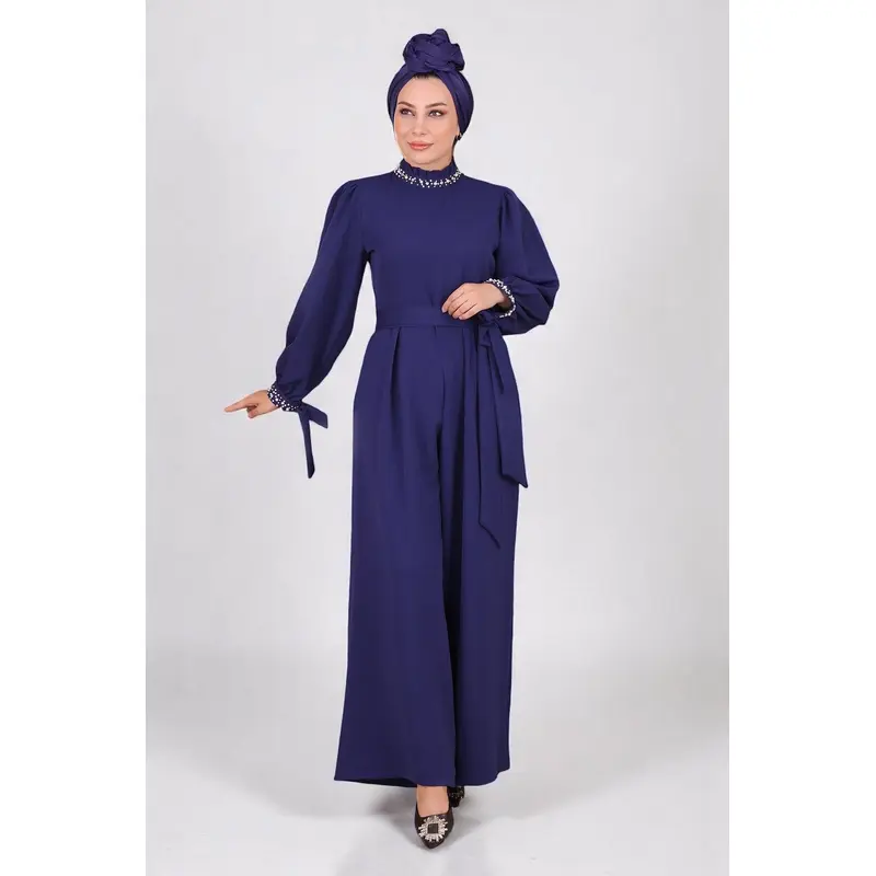 Pearl Detailed Jumpsuit Dress Indigo Msw19152-2