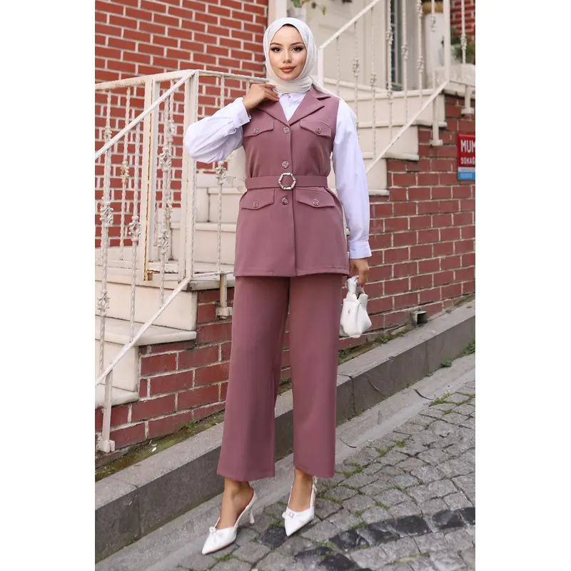 Vest Suit With Ornamental Pocket Detail, Dusty Rose Msw19249-3