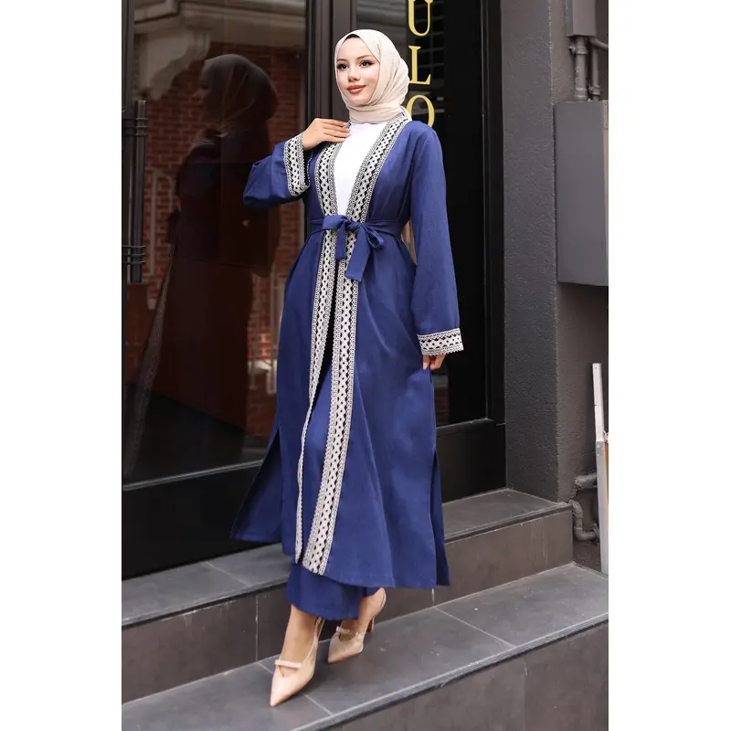 Ethnic Patterned Kimono Suit Indigo Msw19251-2