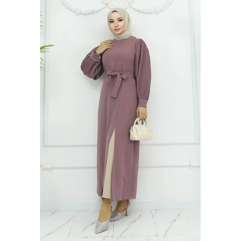 Pleated Slit Suit Dusty Rose Msw19239-1
