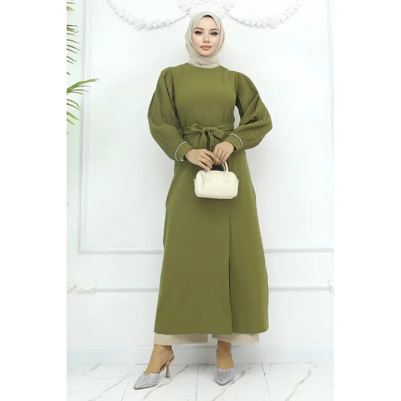 Pleated Slit Suit Khaki Msw19239-2