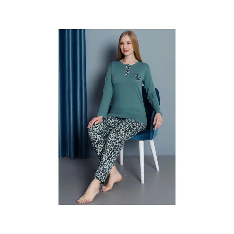 Leopard Pattern Long Sleeve Pajama Set Green