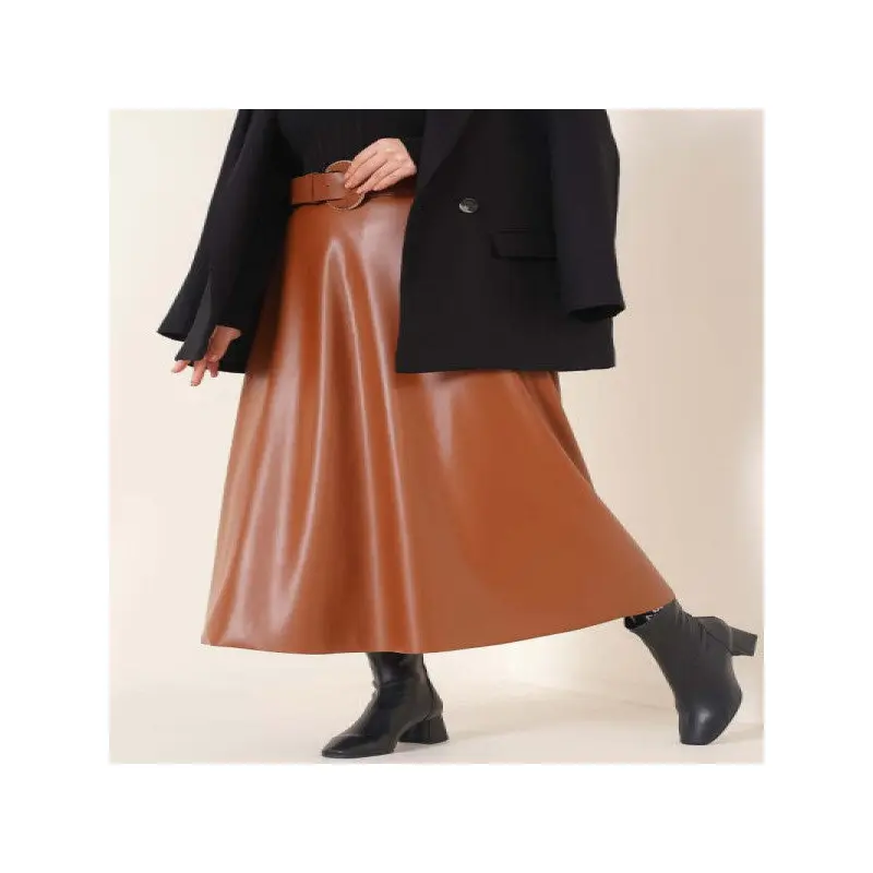 Flared Leather Skirt Tan