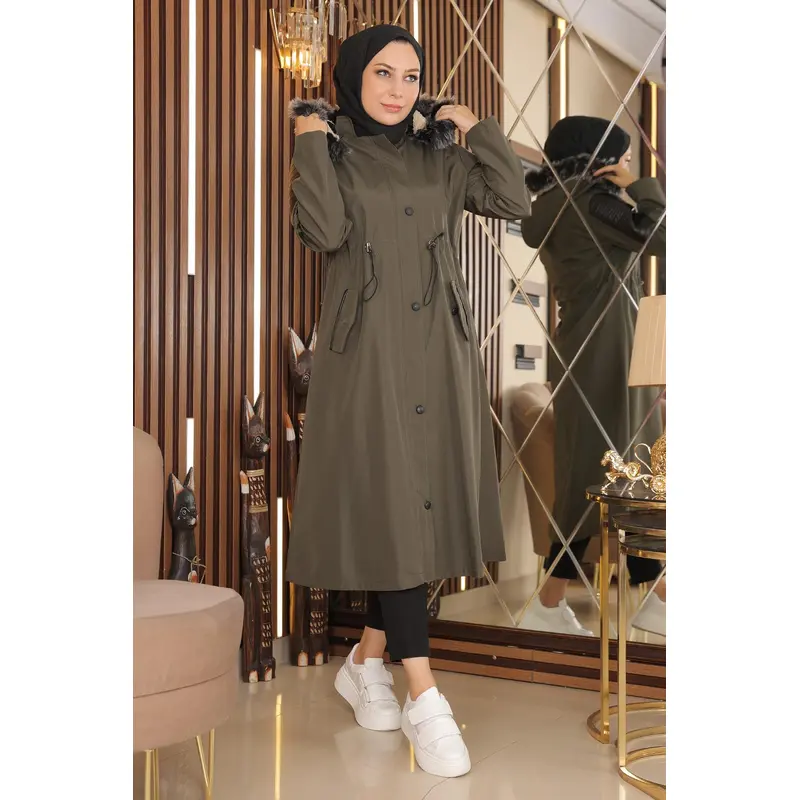 Garni Detailed Coat Khaki 10385