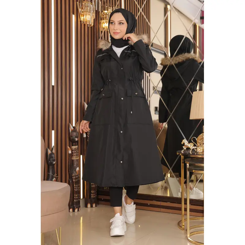 Stripe Detailed Coat Black 10360
