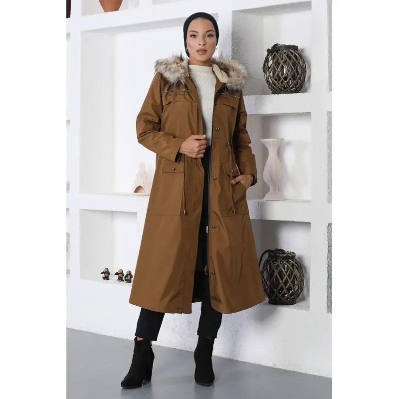 Stripe Detailed Coat Tan 10360
