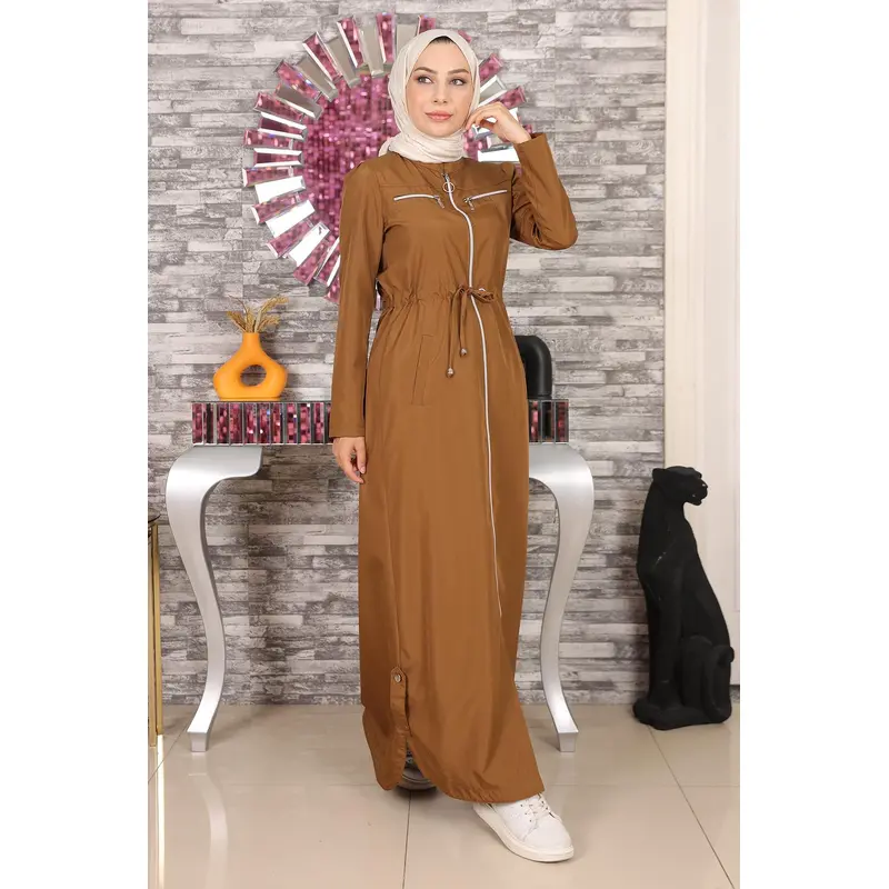 Zippered Abaya Tan 10012