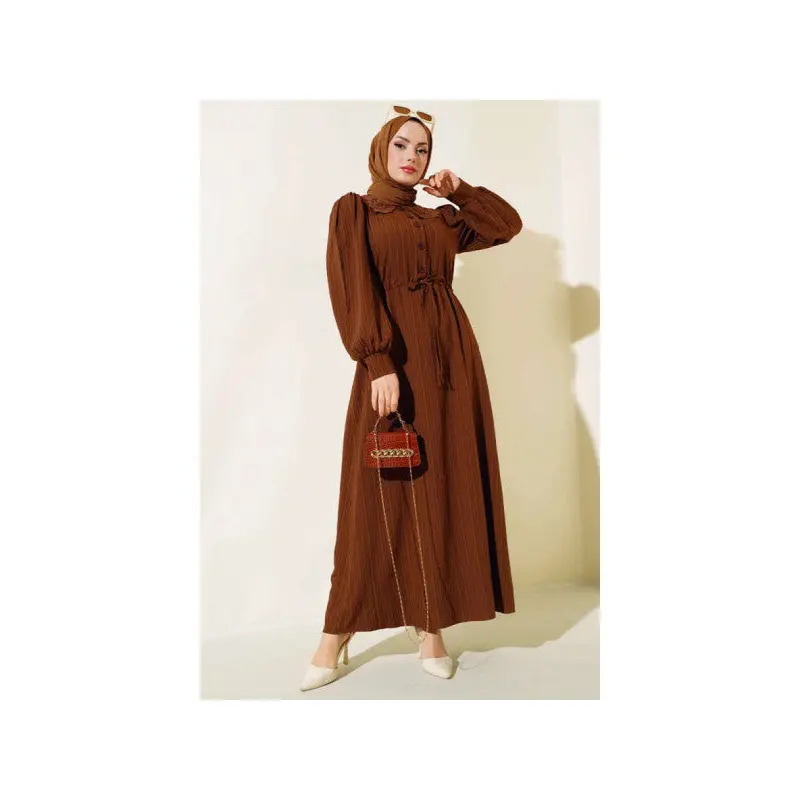 Collar Lace Waist Tunnel Dress Brown
