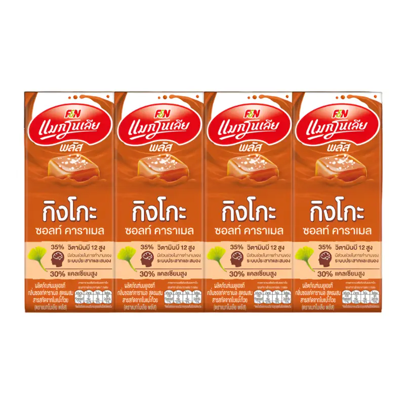 Magnolia Plus Ginkgo Sauce Caramel Flavour UHT Milk Product 180ml Pack of 4 boxes