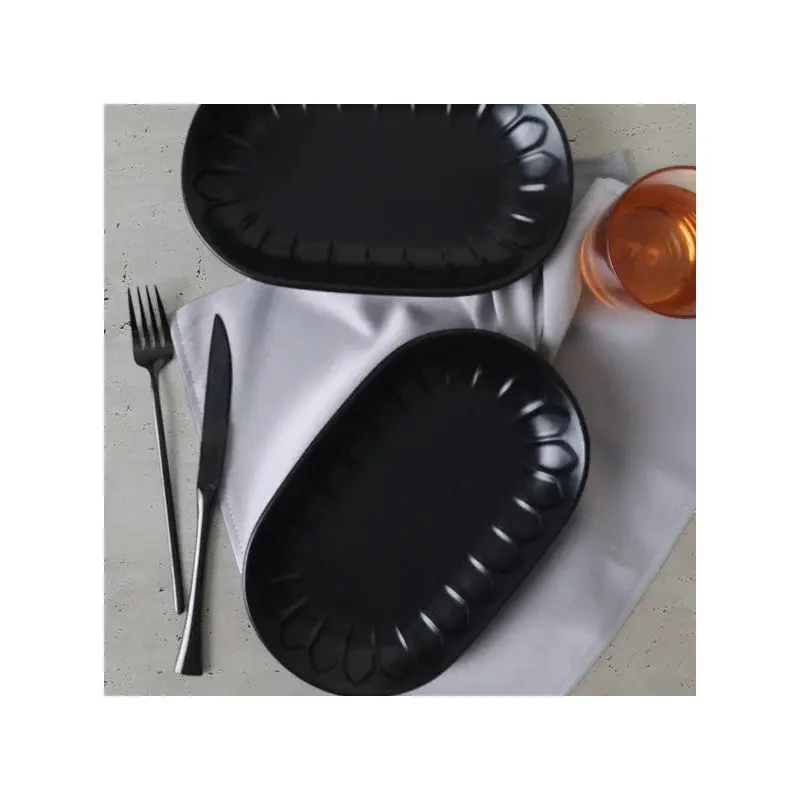 Keramika Matte Black Almond Boat Plate 25 Cm 2 Pieces 956