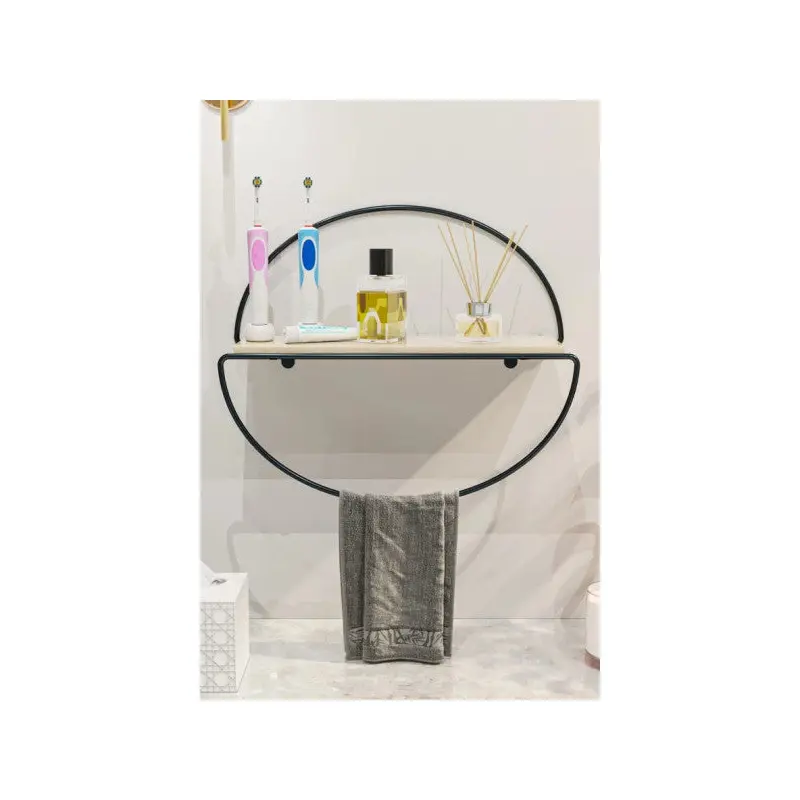 Decorative Wall Shelf  Matte Black Elliptical Wooden Rack For Kitchen, Bathroom, Living Room Or Study