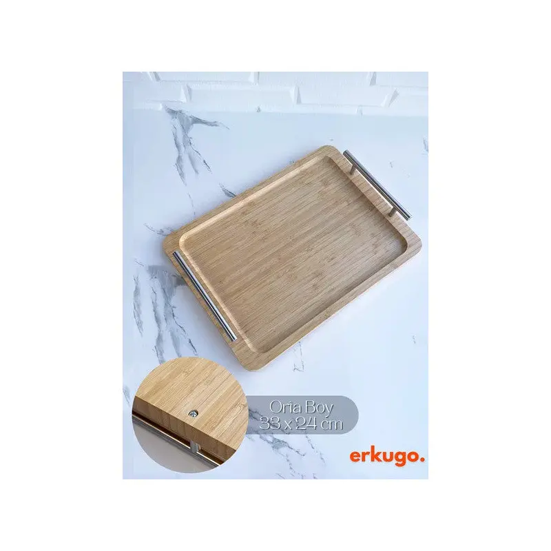 Medium Bamboo Tray, Tray With Metal Handles, Tray With Handles, Serving Tray (33 X 24 Cm)